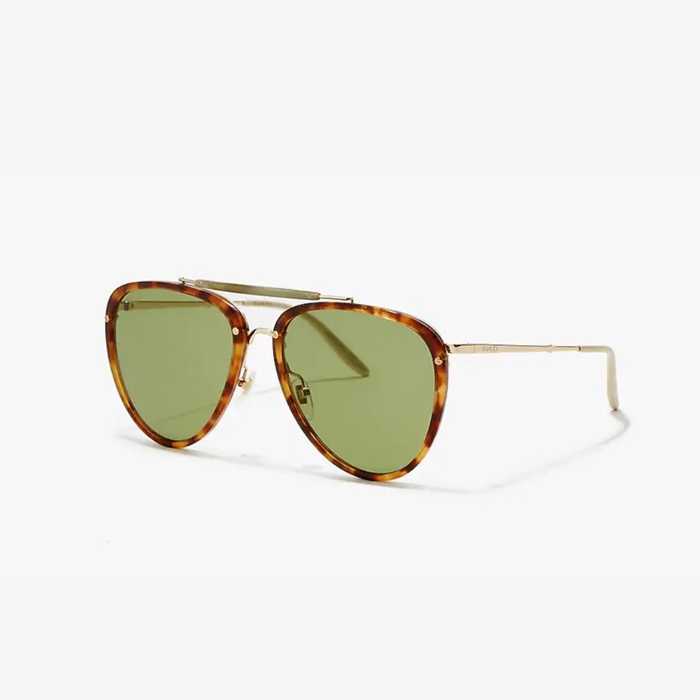 Gucci Oversized Aviator Sunglass in Tortoise with Green Lens